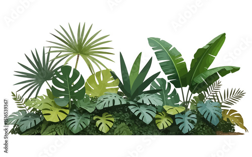 A Vibrant Illustration of Lush Tropical Foliage Exotic Plants and Leaves