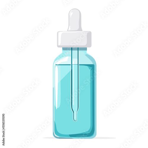 Blue Serum Bottle with Dropper Isolated on White Background For Cosmetic Treatment and Healthcare Medical and Alternative Therapy