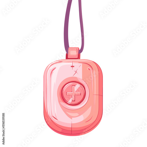 Cartoon Medical Alert Pendant with Pink Casing and Dark Pink Cord for Personal Safety