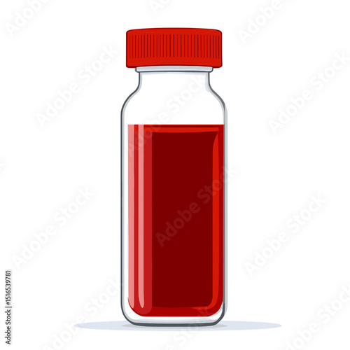 Clear Glass Vial with Red Liquid and Red Cap Isolated on White Background in a Laboratory Setting for Medical Research and Pharmaceutical Use