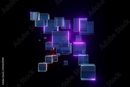 A bunch of cubes are lit up in a dark background