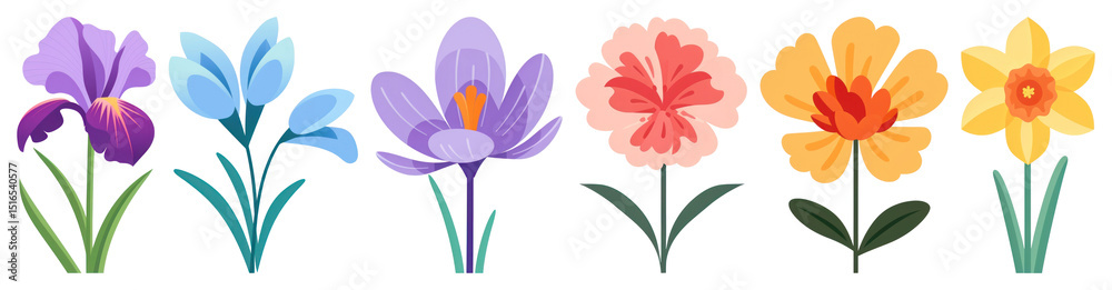 Naklejka premium PNG Colorful spring flowers illustration, element set on transparent background