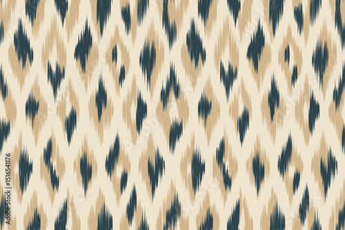 Minimal ikat seamless pattern in navy blue and beige diamond shapes on light background, traditional ethnic textile design perfect for fabric, wallpaper, fashion, crafts, and decor.