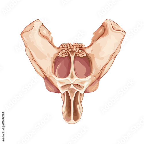 Detailed Anatomical Illustration of a Human Sphenoid Bone in Beige Tones Against a White Background for Medical and Educational Purposes