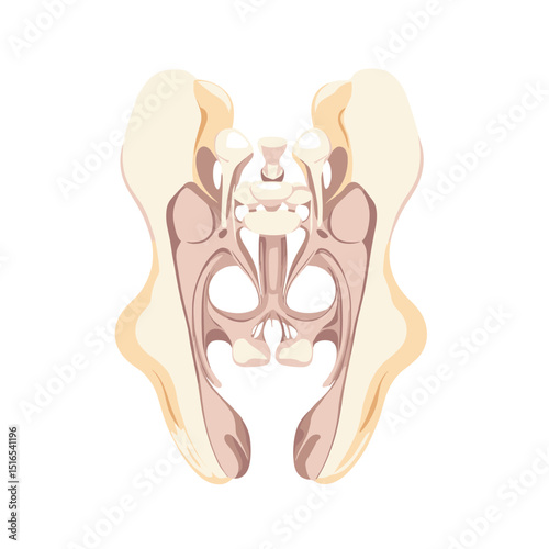 Detailed Anatomical Illustration of Beige Pelvis Skeleton Structure on White Background for Medical Education and Scientific Study