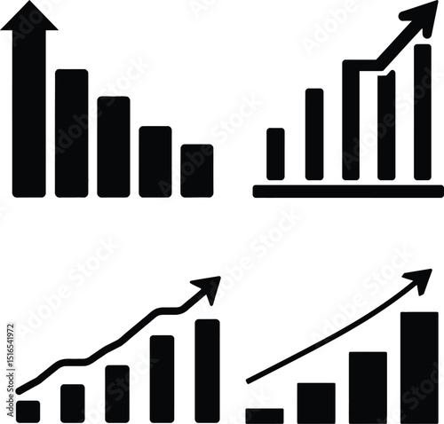 Black Bar Graph Icons Set Business Growth Chart Financial Success Data Statistics Presentation Report Diagram Visual Elements Modern Design Simple Minimalist Vector Illustration Upward Trend Progress 