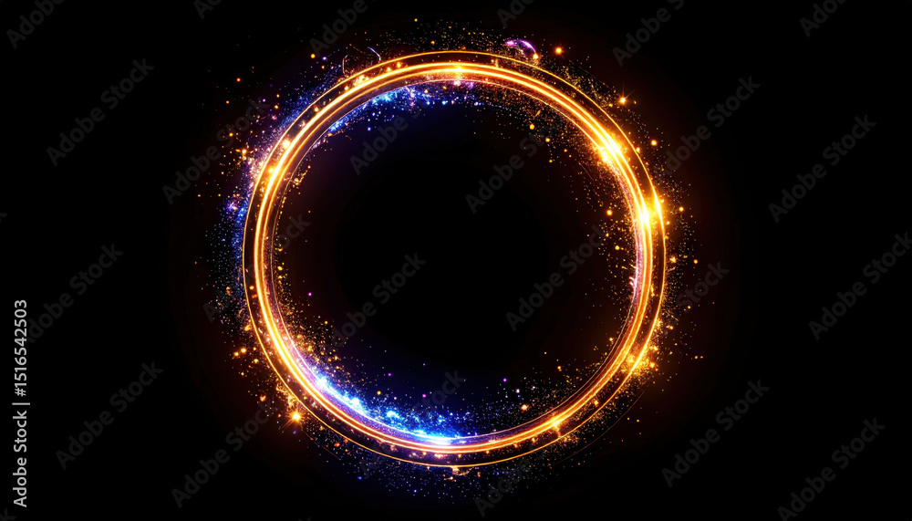 Naklejka premium glowing neon circle with vibrant colors on black background