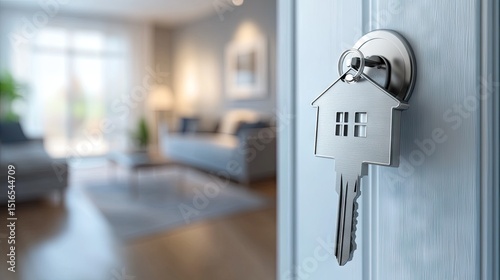 House key in a door lock, showcasing a new home. photo