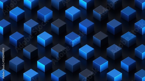 Blue Isometric Cube Pattern on Black Background – Minimal 3D Vector Art