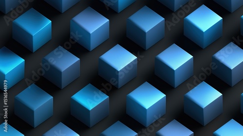Blue Isometric Cubes on Black Background – Modern 3D Vector Design