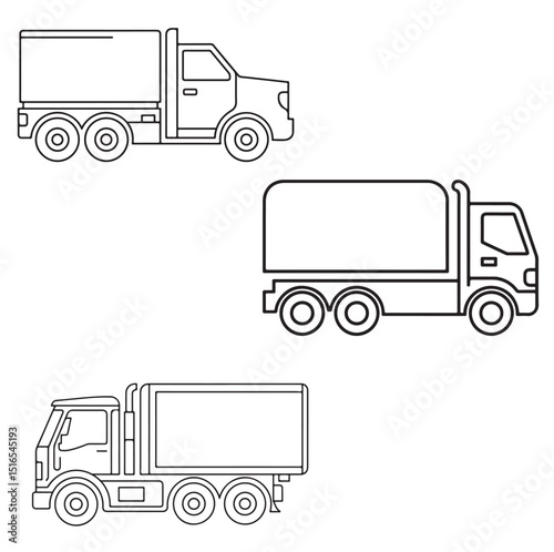 Outline Drawings of Different Types of Trucks, Black Silhouettes of Delivery Trucks and Flatbed, Black Silhouette Truck Icons Variety