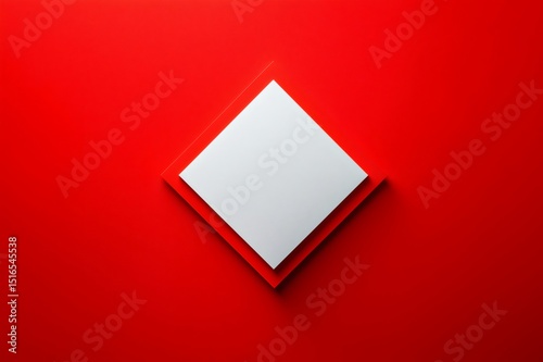 Minimalist composition featuring a white rhombus shape on a vibrant red background, creating a striking visual contrast
