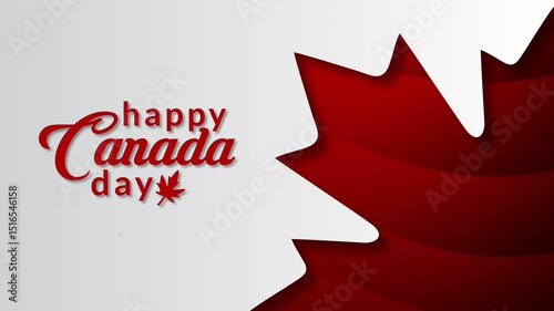 Happy Canada Day text animation on red maple leaf background. High quality 4K video