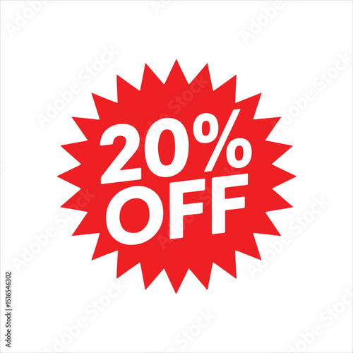 20% Off Sale Tag: Red Discount Sticker for Promotions and Special Offers
