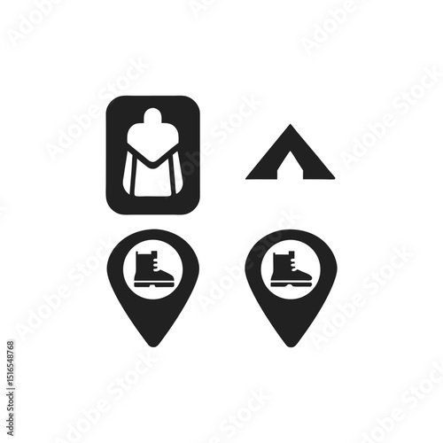 Camping and Hiking Icons Location, Tent, Backpack, Boots