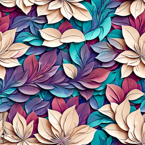 Wallpaper Mural Colorful floral pattern featuring layered leaves in vibrant hues   Torontodigital.ca