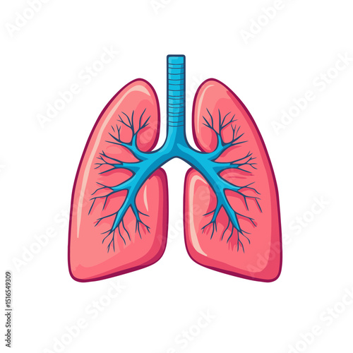 Lung icon featuring a simple flat cartoon design in bright colors representing respiratory health and anatomy