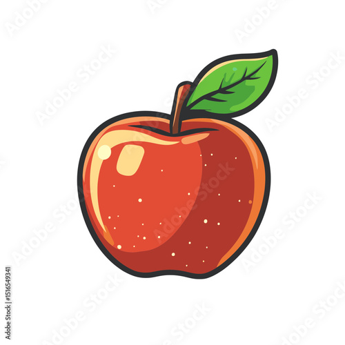 Organic food symbol featuring a vibrant cartoon apple with a green leaf for healthy living and nutrition awareness