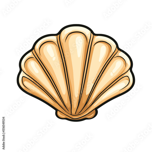 Scallop shell icon featuring a simple flat cartoon design for artistic and decorative use