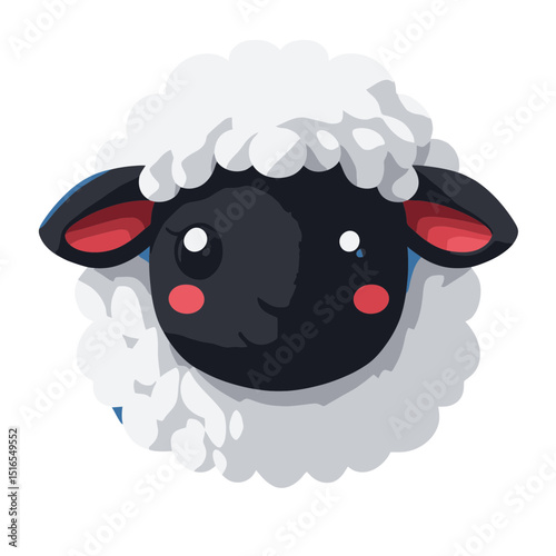 Cute cartoon sheep face icon with fluffy wool and cheerful expression suitable for web and print designs