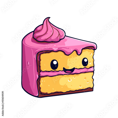Delightful smiling cake slice icon in vibrant colors perfect for conveying fun and joy in desserts or celebrations