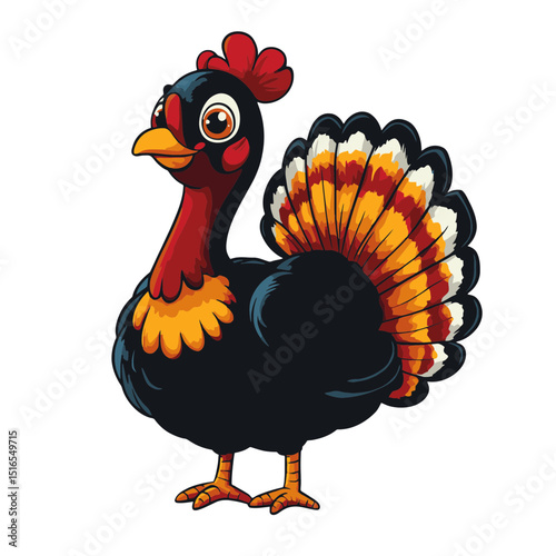 Bright and cheerful cartoon turkey icon for festive occasions featuring vibrant colors and a friendly expression