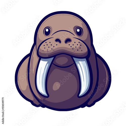 Simple flat cartoon icon of a walrus showcasing its distinctive tusks and rounded body design in a playful style