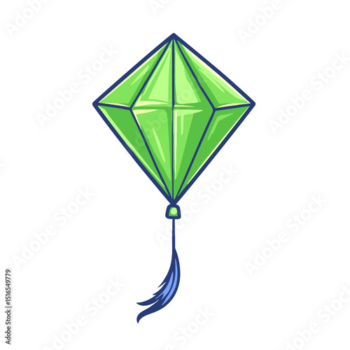 Vibrant green kite icon featuring a simple flat cartoon design suitable for various creative projects