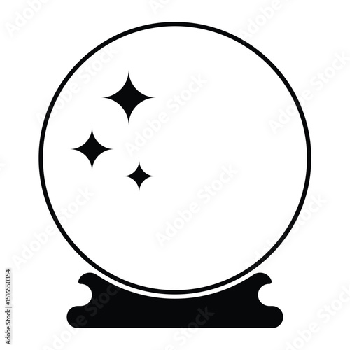 Crystal ball vector icon. Fortune telling, magic, mysticism, divination, or witchcraft symbol. Black silhouette isolated on white background.