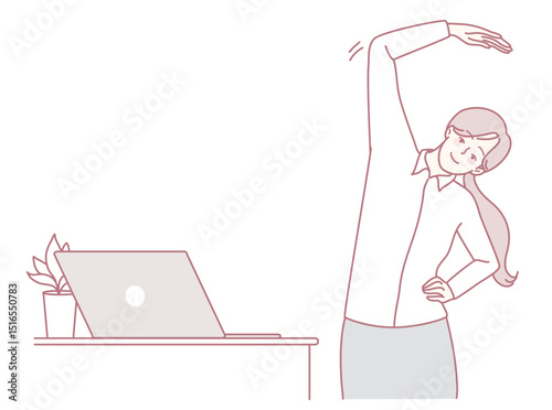 A professional woman engaging in stretching exercises at her desk to boost her overall wellbeing and productivity