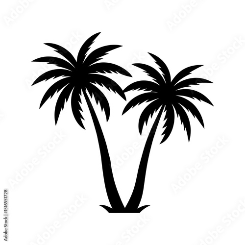 double palm trees curved trunks vector silhouette