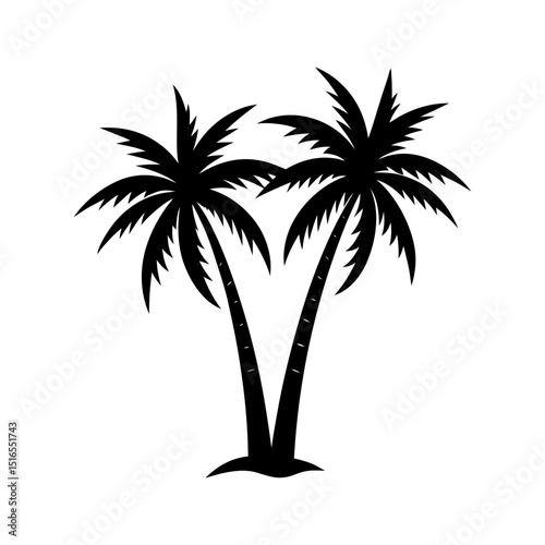 double palm trees curved trunks vector silhouette