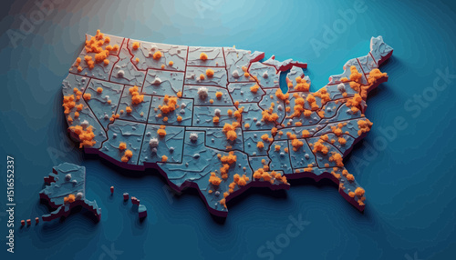 3D Model of the United States Showing Data Distribution