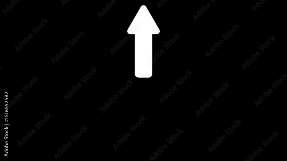 line Up direction animated arrow on black background .Animation of sweep arrow icon, upward and transparent white swipe up pointing arrow icon.