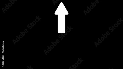 line Up direction animated arrow on black background .Animation of sweep arrow icon, upward and transparent white swipe up pointing arrow icon.