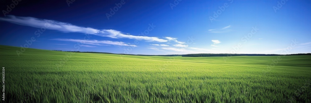 Fototapeta premium Vast Green Field Under Clear Sky