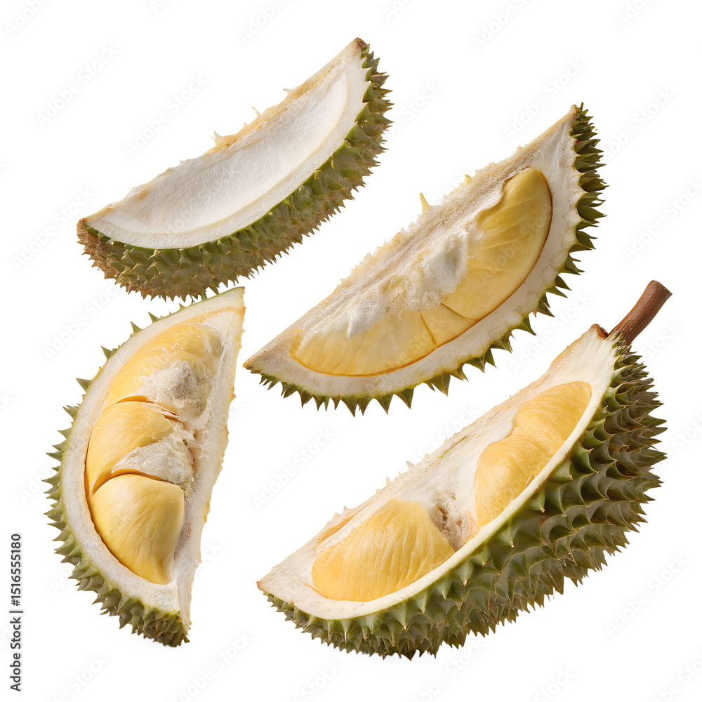 Fototapeta premium durian fruit, high quality, detailed, realistic, sharp focus, studio lighting, seamless background, 4k resolution 