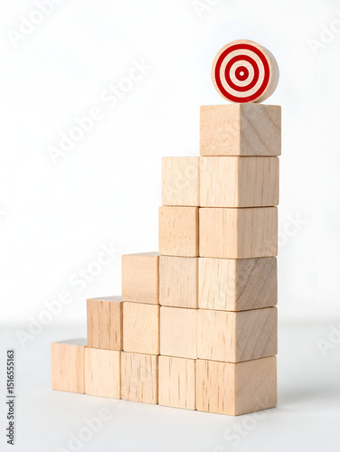 Stack of wooden cubes showing target achieving business objective