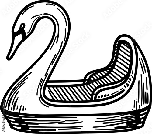 Swan shaped paddle boat illustration hand drawn vintage watercraft sketch, amusement park or lake recreation concept