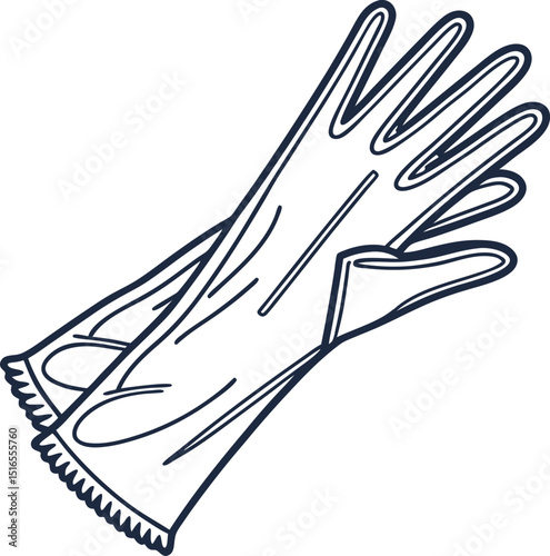 Protective gloves illustration hand drawn outline, safety equipment for cleaning, medical, or laboratory use