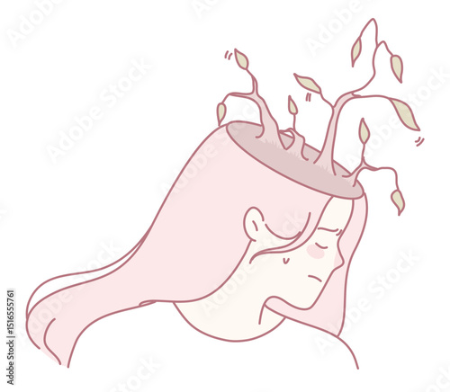 A womans head with colorful leaves symbolizes deep emotional growth and a strong connection to nature