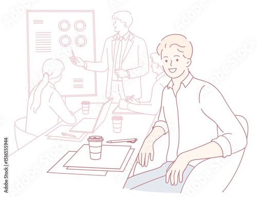 A diverse group of professionals is currently engaged in a productive meeting, discussing various ideas and strategies