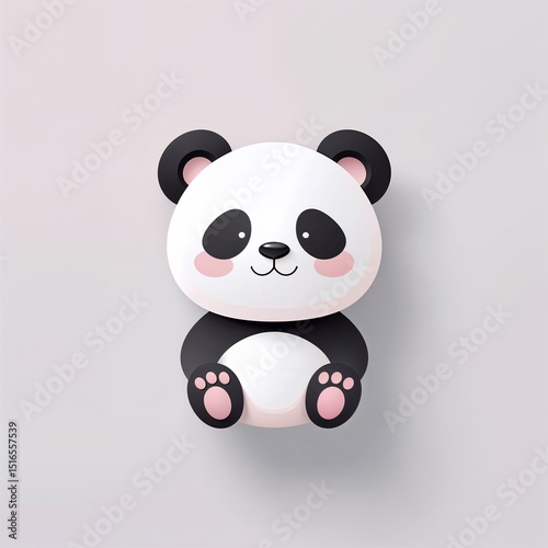 Minimalist cartoon panda with pink cheeks sitting