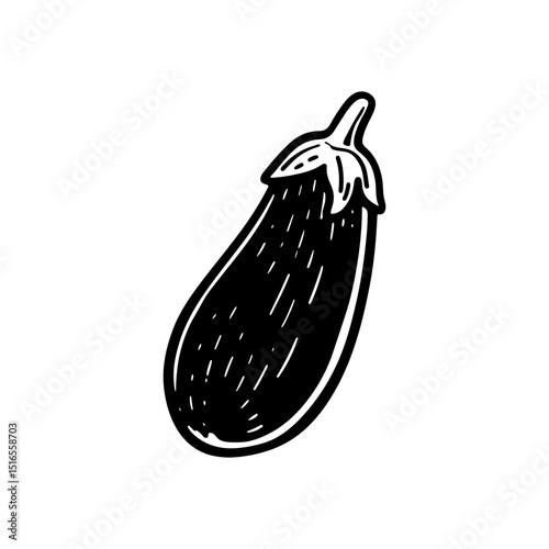 Hand-Drawn Black and White Eggplant Illustration