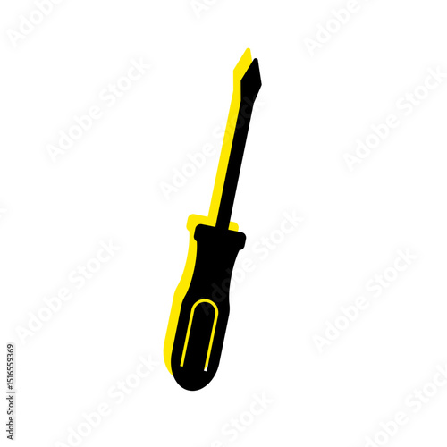 Flat illustration of a classic screwdriver on a white background. Ideal for technical materials, instructions or repair-rconstruction tools, hand tools, power tools, repair, installation, construction