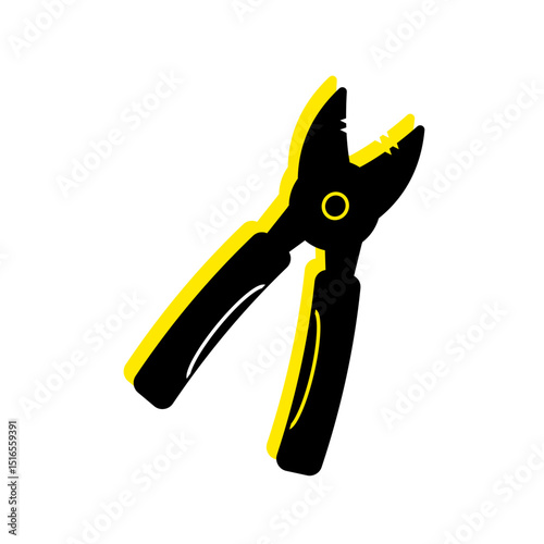 Contrasting image of pliers in flat style in black and yellow. Used for design about electricity, repair, maintenance.construction tools, hand tools, power tools, repair, installation, construction