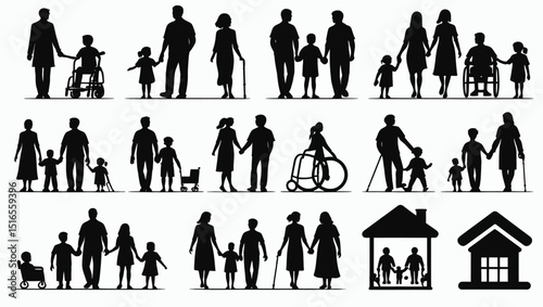 Diverse Family Silhouettes: Generations, Inclusion, Accessibility, and Home, Representing Love, Support, and Connection.
