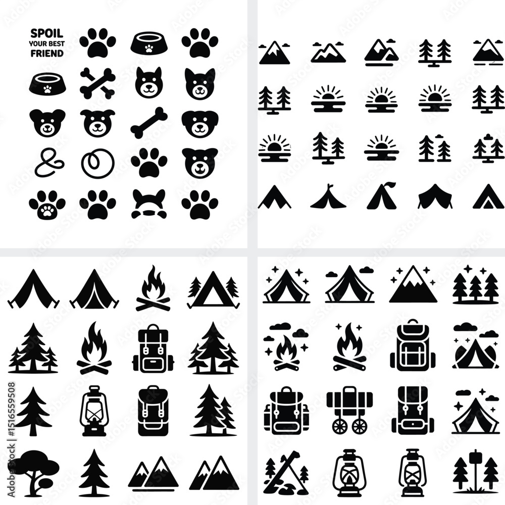 Naklejka premium Black and white web icon set vector illustration with various symbols and design elements