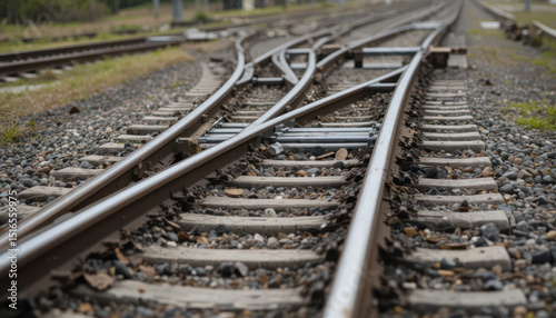 Railway track with switch and interchange and high rise building in Hong Kong city
