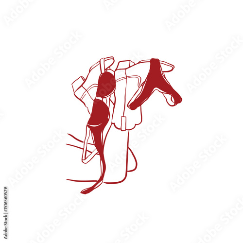 Hand draw red bikini and cowboy boots vector silhouette